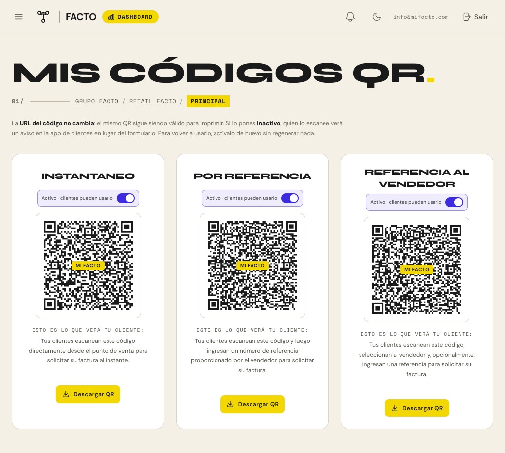 Pantalla de códigos QR con tres flujos adaptables a la operación.